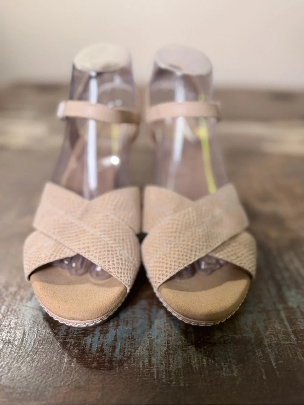 Clarks Blush Tan Crisscross Wedge Sandals